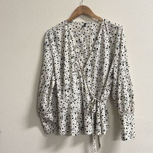 Vero Moda Curve 1X Cream Black Animal Print Wrap Tie Waist Peplum Blouse